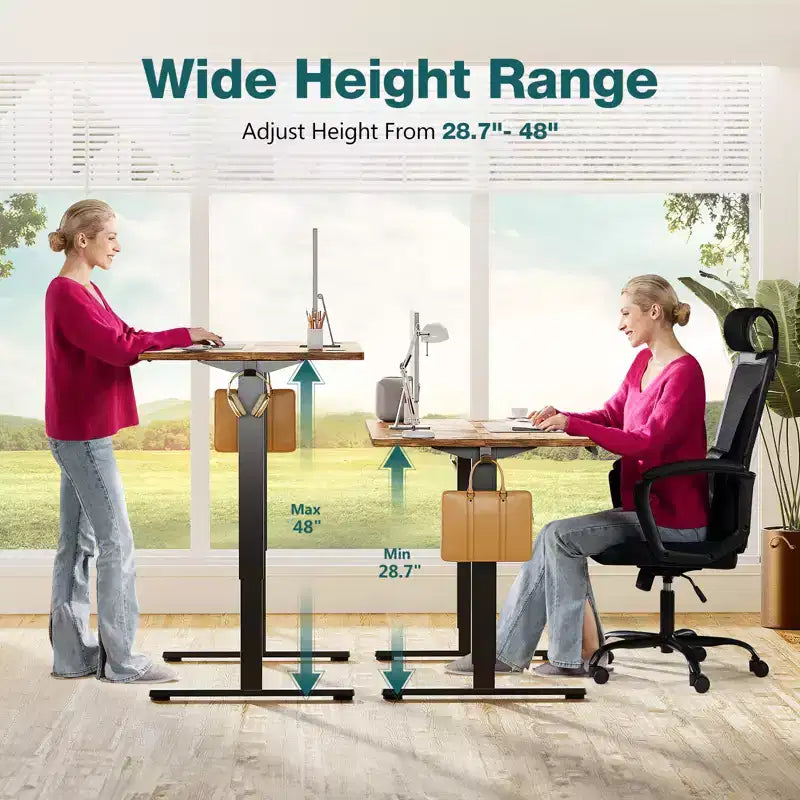 Bureau debout électrique réglable en hauteur ergonomique avec cadre en métal en T et préréglages de mémoire Poste de travail informatique moderne-47.20x23.60x46.40-Marron