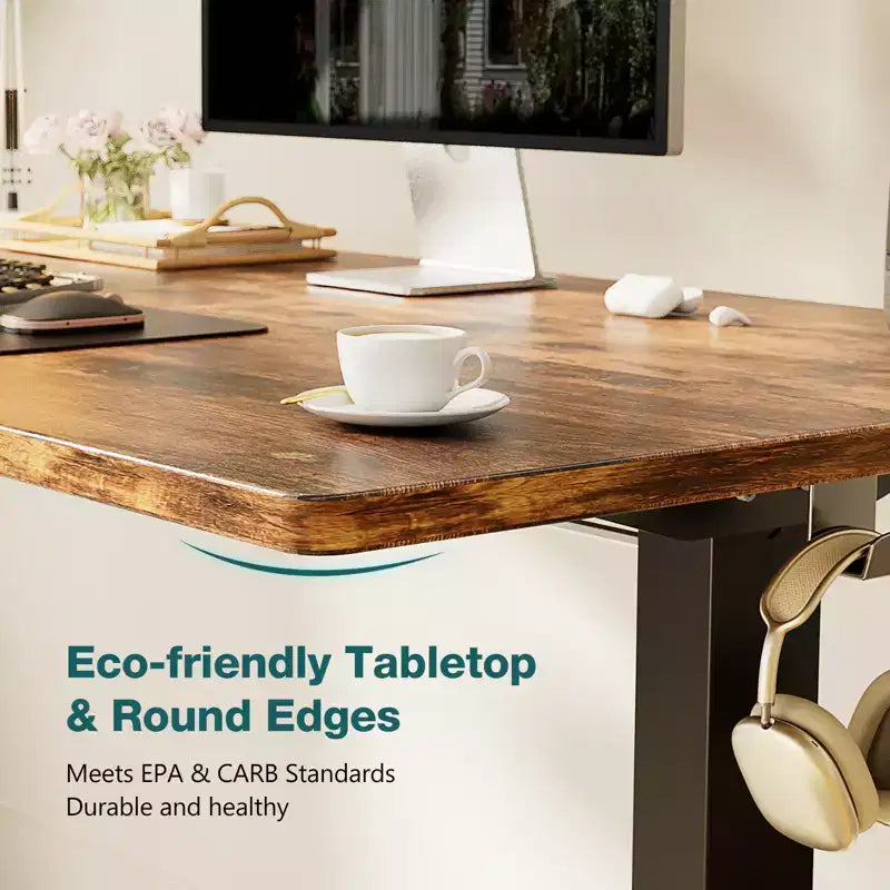Bureau debout électrique réglable en hauteur ergonomique avec cadre en métal en T et préréglages de mémoire Poste de travail informatique moderne-47.20x23.60x46.40-Marron