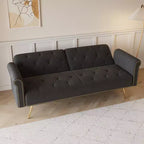 Canapé en velours noir MAYEERTY avec clous décoratifs et coussin décoratif assorti