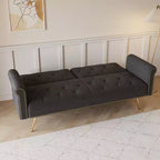 Canapé en velours noir MAYEERTY avec clous décoratifs et coussin décoratif assorti