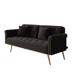 Canapé en velours noir MAYEERTY avec clous décoratifs et coussin décoratif assorti