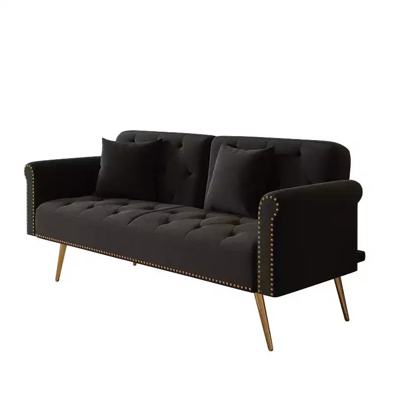 Canapé en velours noir MAYEERTY avec clous décoratifs et coussin décoratif assorti