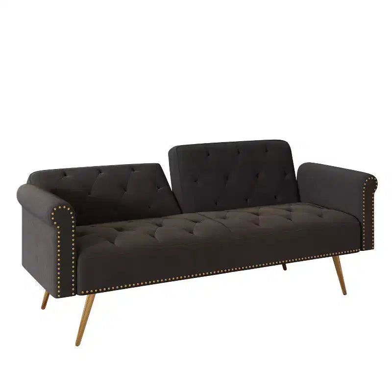 Canapé en velours noir MAYEERTY avec clous décoratifs et coussin décoratif assorti