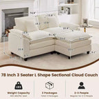 HYLEORY Canapé d'angle 3 places en tissu chenille de 190 cm avec pouf