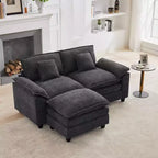 HYLEORY Canapé d'angle 3 places en tissu chenille de 190 cm avec pouf