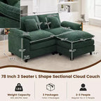 HYLEORY Canapé d'angle 3 places en tissu chenille de 190 cm avec pouf