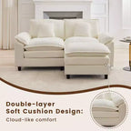 HYLEORY Canapé d'angle 3 places en tissu chenille de 190 cm avec pouf