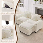 HYLEORY Canapé d'angle 3 places en tissu chenille de 190 cm avec pouf