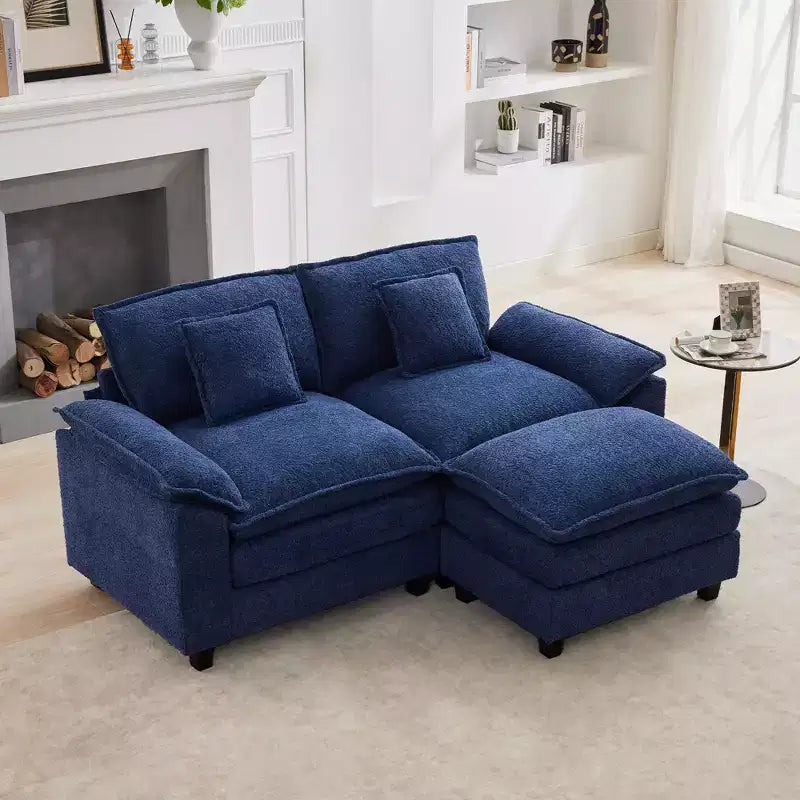 HYLEORY Canapé d'angle 3 places en tissu chenille de 190 cm avec pouf