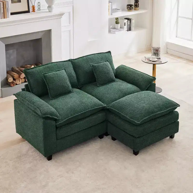 HYLEORY Canapé d'angle 3 places en tissu chenille de 190 cm avec pouf