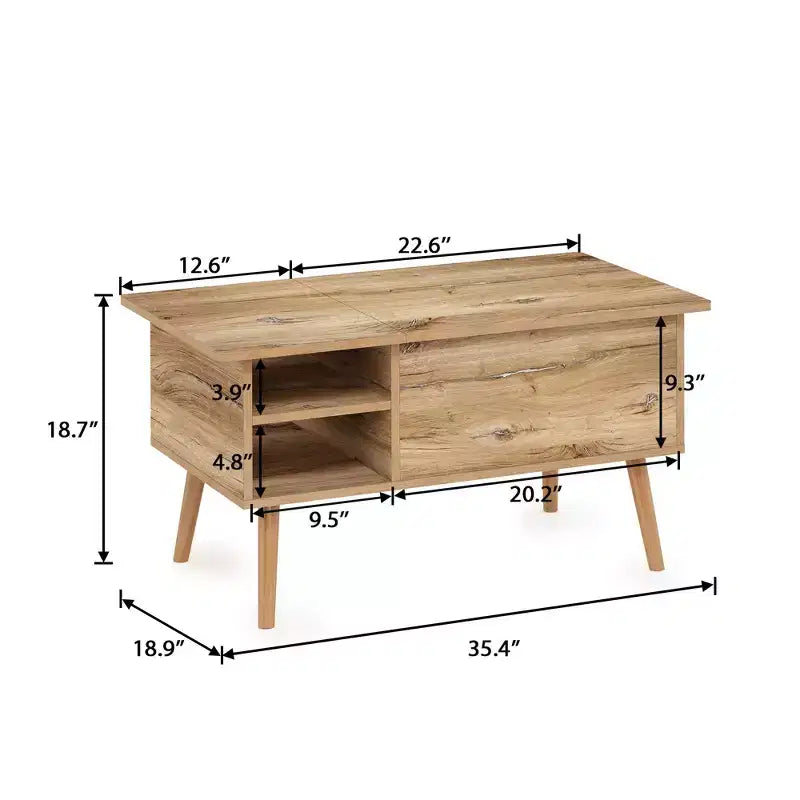 Table basse relevable HOMLUX avec rangement caché, étagère latérale, noir/marron/gris