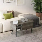 Table basse relevable HOMLUX avec rangement caché, étagère latérale, noir/marron/gris