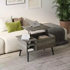 Table basse relevable HOMLUX avec rangement caché, étagère latérale, noir/marron/gris