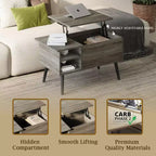 Table basse relevable HOMLUX avec rangement caché, étagère latérale, noir/marron/gris