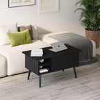 Table basse relevable HOMLUX avec rangement caché, étagère latérale, noir/marron/gris