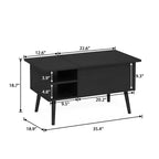 Table basse relevable HOMLUX avec rangement caché, étagère latérale, noir/marron/gris