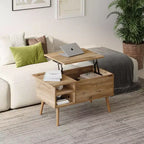 Table basse relevable HOMLUX avec rangement caché, étagère latérale, noir/marron/gris