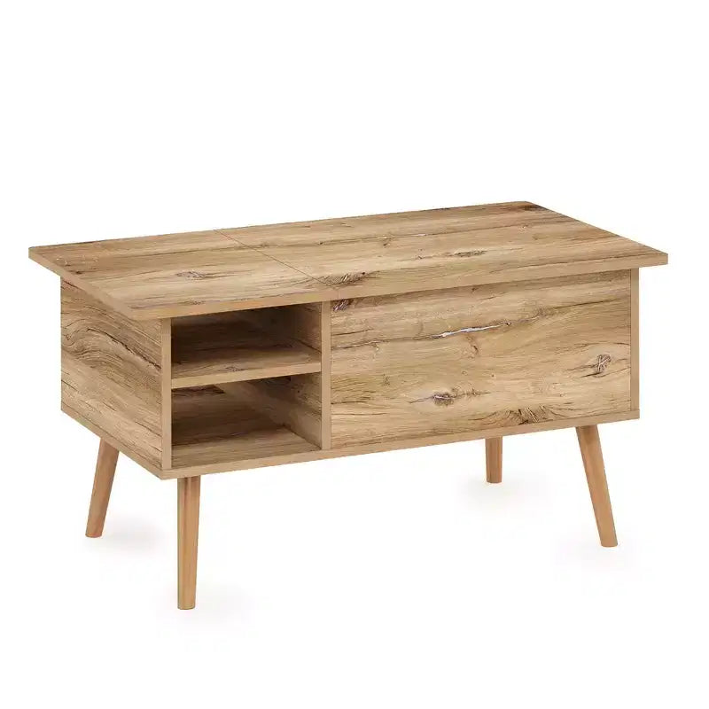 Table basse relevable HOMLUX avec rangement caché, étagère latérale, noir/marron/gris