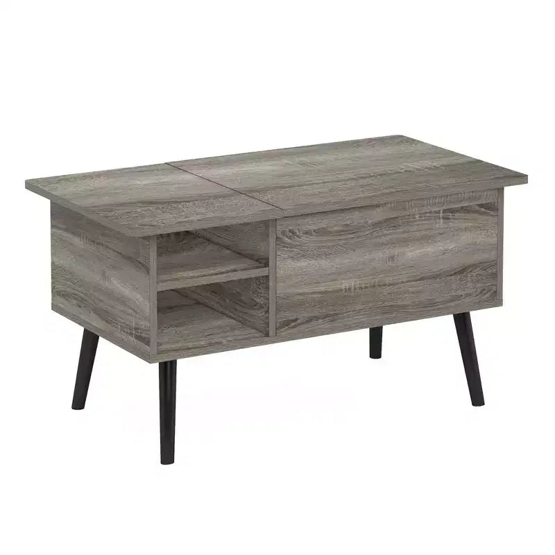 Table basse relevable HOMLUX avec rangement caché, étagère latérale, noir/marron/gris
