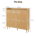 Meuble à chaussures en rotin GustoWave, Armoire de rangement pour chaussures avec 4 tiroirs basculants, Meuble à chaussures autonome en bois avec rangement dissimulé