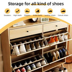 Meuble à chaussures en rotin GustoWave, Armoire de rangement pour chaussures avec 4 tiroirs basculants, Meuble à chaussures autonome en bois avec rangement dissimulé