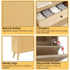 Meuble à chaussures en rotin GustoWave, Armoire de rangement pour chaussures avec 4 tiroirs basculants, Meuble à chaussures autonome en bois avec rangement dissimulé