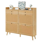 Meuble à chaussures en rotin GustoWave, Armoire de rangement pour chaussures avec 4 tiroirs basculants, Meuble à chaussures autonome en bois avec rangement dissimulé