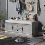 TUYOHW Storage Bench with 2 Drawers and 2 Cabinets, Shoe Bench with Removable Cushion for Living Room and Entryway, Gray Wash