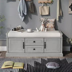Banc de rangement TUYOHW avec 2 tiroirs et 2 placards, banc à chaussures avec coussin amovible pour salon et entrée, finition gris délavé