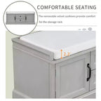 Banc de rangement TUYOHW avec 2 tiroirs et 2 placards, banc à chaussures avec coussin amovible pour salon et entrée, finition gris délavé
