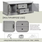 Banc de rangement TUYOHW avec 2 tiroirs et 2 placards, banc à chaussures avec coussin amovible pour salon et entrée, finition gris délavé