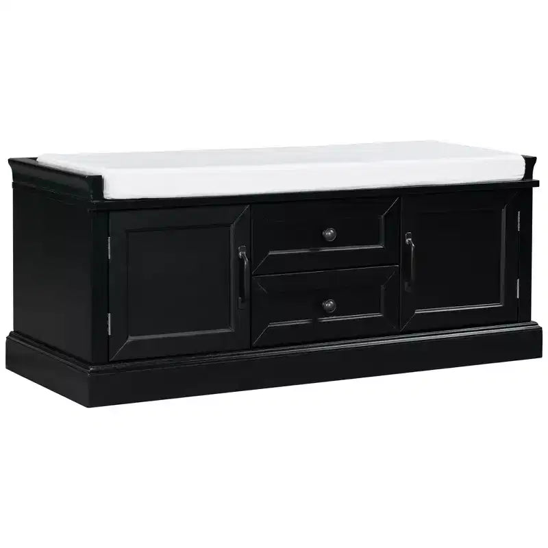 Banc de rangement TUYOHW avec 2 tiroirs et 2 placards, banc à chaussures avec coussin amovible pour salon et entrée, noir