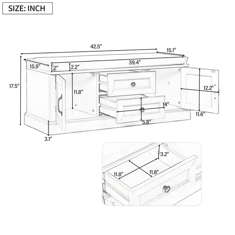 Banc de rangement TUYOHW avec 2 tiroirs et 2 placards, banc à chaussures avec coussin amovible pour salon et entrée, noir
