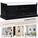Banc de rangement TUYOHW avec 2 tiroirs et 2 placards, banc à chaussures avec coussin amovible pour salon et entrée, noir