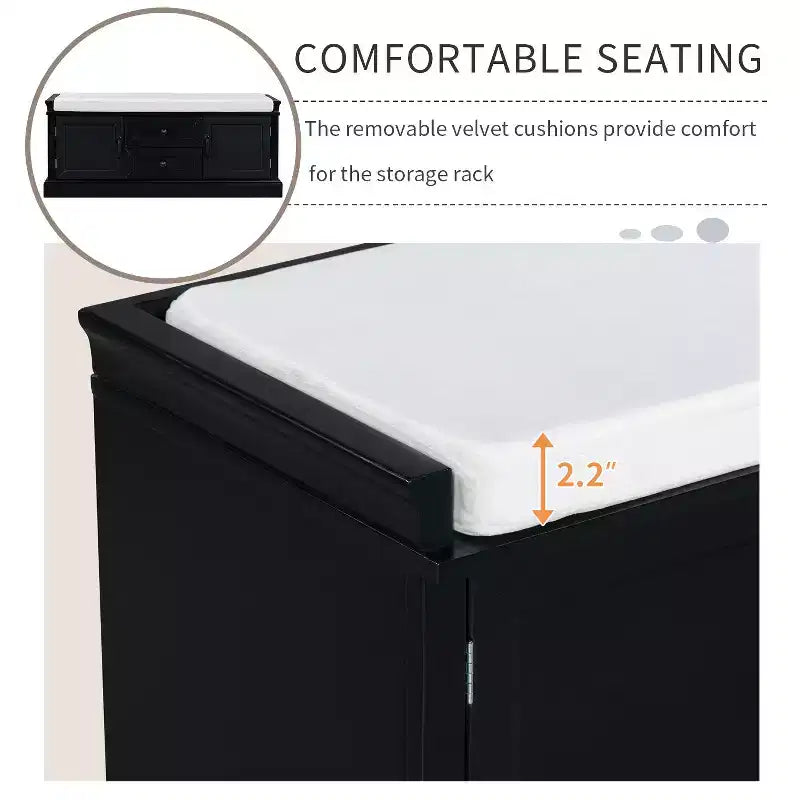 Banc de rangement TUYOHW avec 2 tiroirs et 2 placards, banc à chaussures avec coussin amovible pour salon et entrée, noir