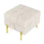 TUYOHW Pouf de rangement en cuir anti-rayures de 56 cm, banc d'entrée respectueux des animaux avec pieds en acier inoxydable doré, beige