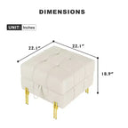 TUYOHW Pouf de rangement en cuir anti-rayures de 56 cm, banc d'entrée respectueux des animaux avec pieds en acier inoxydable doré, beige