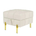 TUYOHW Pouf de rangement en cuir anti-rayures de 56 cm, banc d'entrée respectueux des animaux avec pieds en acier inoxydable doré, beige
