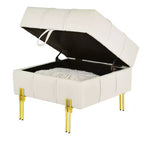 TUYOHW Pouf de rangement en cuir anti-rayures de 56 cm, banc d'entrée respectueux des animaux avec pieds en acier inoxydable doré, beige