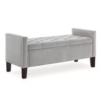 TUYOHW Banc de rangement capitonné avec boutons et clous, siège rembourré doux avec accoudoir pour entrée et salon, gris