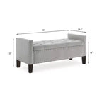 TUYOHW Banc de rangement capitonné avec boutons et clous, siège rembourré doux avec accoudoir pour entrée et salon, gris