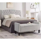 TUYOHW Banc de rangement capitonné avec boutons et clous, siège rembourré doux avec accoudoir pour entrée et salon, gris