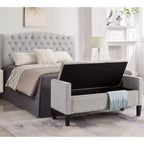 TUYOHW Banc de rangement capitonné avec boutons et clous, siège rembourré doux avec accoudoir pour entrée et salon, gris
