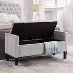 TUYOHW Banc de rangement capitonné avec boutons et clous, siège rembourré doux avec accoudoir pour entrée et salon, gris