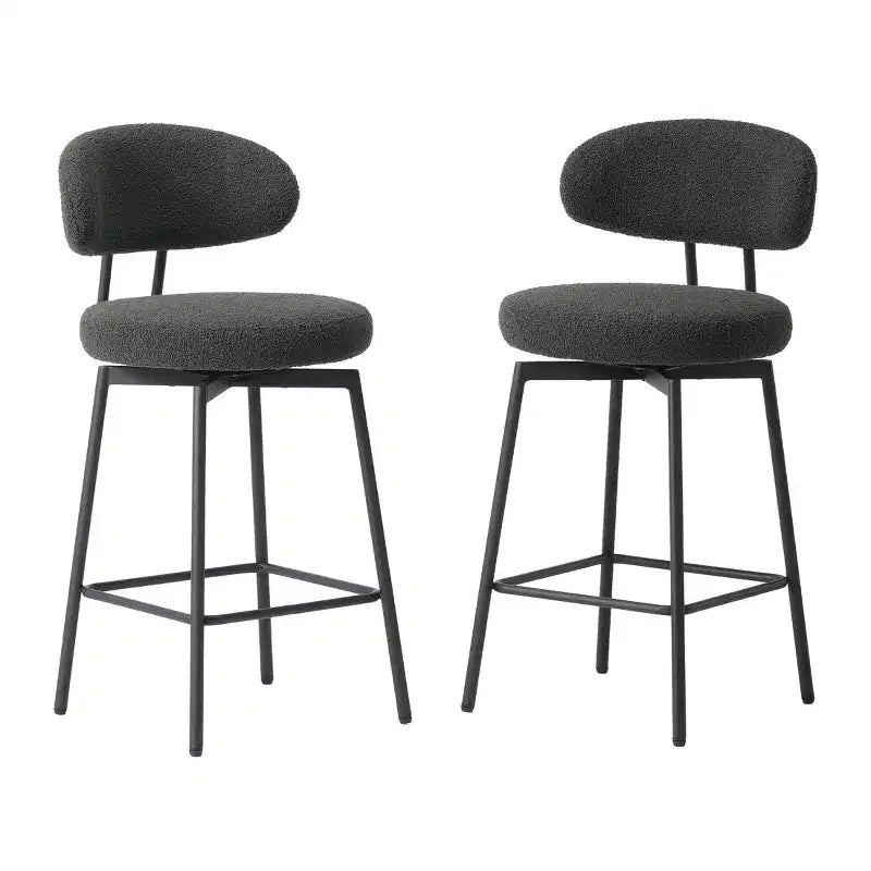 WestinTrends Alexandria Tabourets de bar à hauteur de comptoir modernes en tissu imitation fourrure de mouton avec dossier (lot de 2)