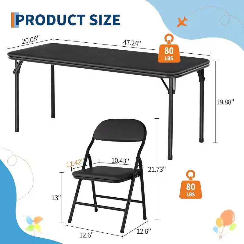 Ensemble table et chaises pliantes 5 pièces pour enfants, ensemble table et chaises d'activités pour tout-petits pour salle à manger, garderie, salles de classe