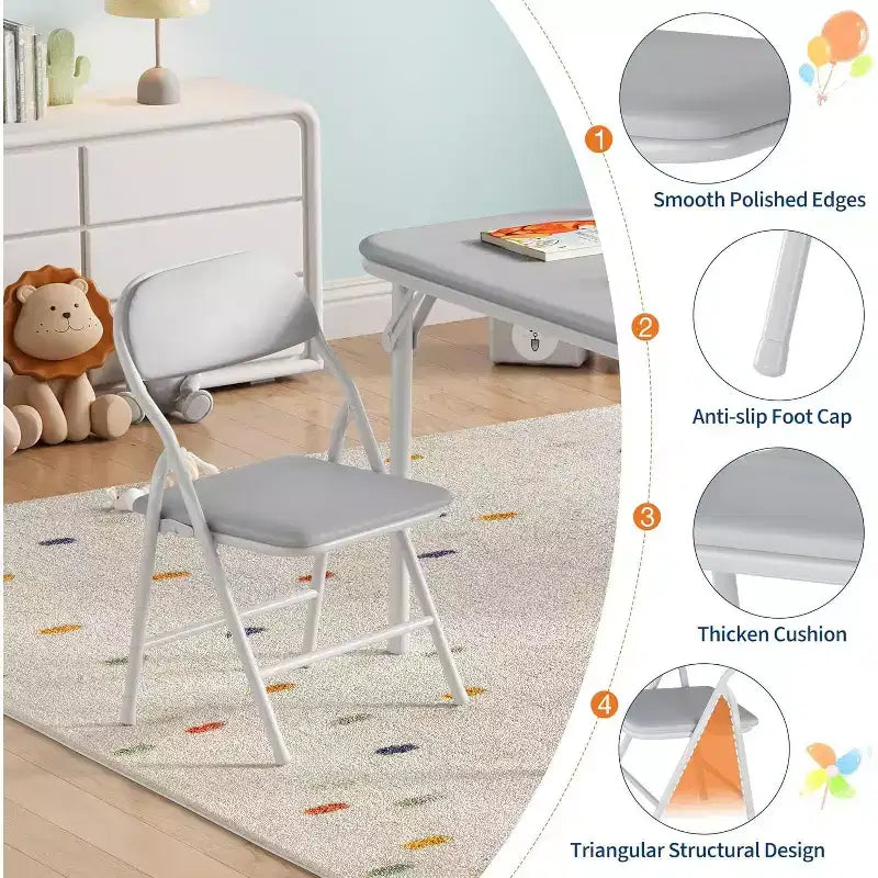 Ensemble table et chaises pliantes 5 pièces pour enfants, ensemble table et chaises d'activités pour tout-petits pour salle à manger, garderie, salles de classe