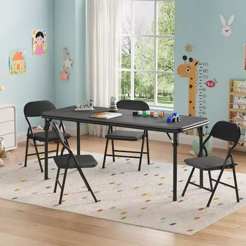 Ensemble table et chaises pliantes 5 pièces pour enfants, ensemble table et chaises d'activités pour tout-petits pour salle à manger, garderie, salles de classe