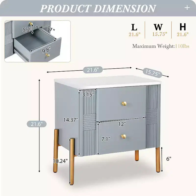 Christopher Knight Home Eilidh Table de chevet moderne en bois et métal avec 2 tiroirs