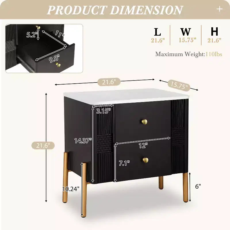 Christopher Knight Home Eilidh Table de chevet moderne en bois et métal avec 2 tiroirs